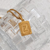 Square Pendant Necklace Stainless Steel Letter Necklace Initial Necklace
