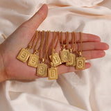 Square Pendant Necklace Stainless Steel Letter Necklace Initial Necklace