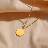 Enamel Green Coin Flower Pendant Necklace Stainless Steel