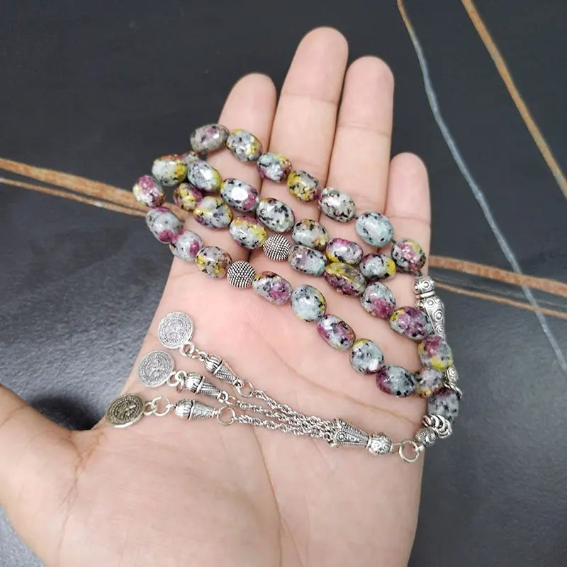 Natural Colored Sesame Stone Muslim Rosary 33 Misbaha Arabic Bracelet