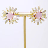 Pink Cat's Eye Crystal Freshwater Pearl Sun Earrings S925