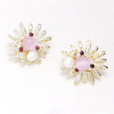Pink Cat's Eye Crystal Freshwater Pearl Sun Earrings S925
