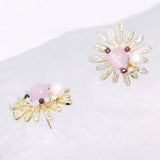 Pink Cat's Eye Crystal Freshwater Pearl Sun Earrings S925