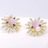 Pink Cat's Eye Crystal Freshwater Pearl Sun Earrings S925