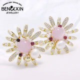 Pink Cat's Eye Crystal Freshwater Pearl Sun Earrings S925