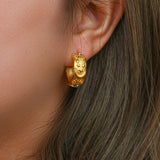 Embossed Moon Sun Star Chunky Hoop Earrings Stainless Steel