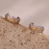 Embossed Moon Sun Star Chunky Hoop Earrings Stainless Steel