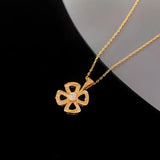 Titanium Steel Four Leaf Grass Pendant Necklace Flower Necklace