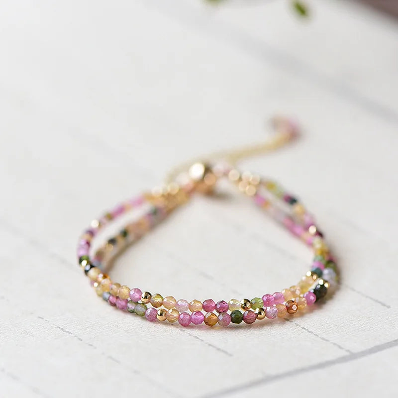 Colorful Tourmaline Crystal Beaded Bracelet Women Jewelry