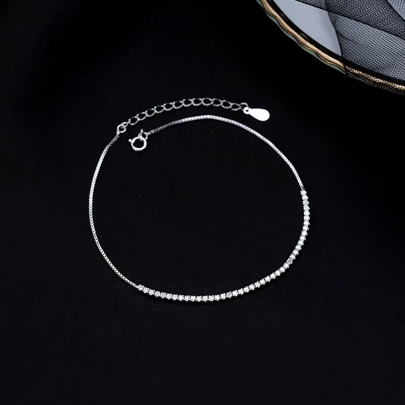 925 Silver Sparkling Diamond Anklet for Women Wedding Gift