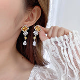 Yellow CZ Drop Earrings for Women Wedding Banquet Bride