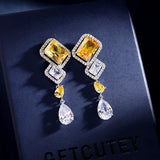 Yellow CZ Drop Earrings for Women Wedding Banquet Bride