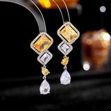 Yellow CZ Drop Earrings for Women Wedding Banquet Bride