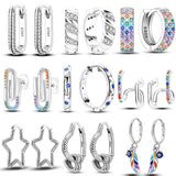 Galaxy Star Moon Zircon Hoop Earrings Silver Jewelry