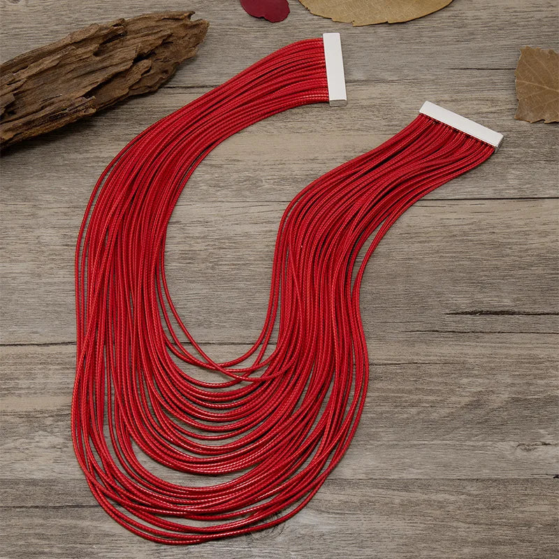 Colorful Layer Leather Rope Pendants Collar Statement Choker Necklace