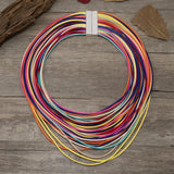 Colorful Layer Leather Rope Pendants Collar Statement Choker Necklace