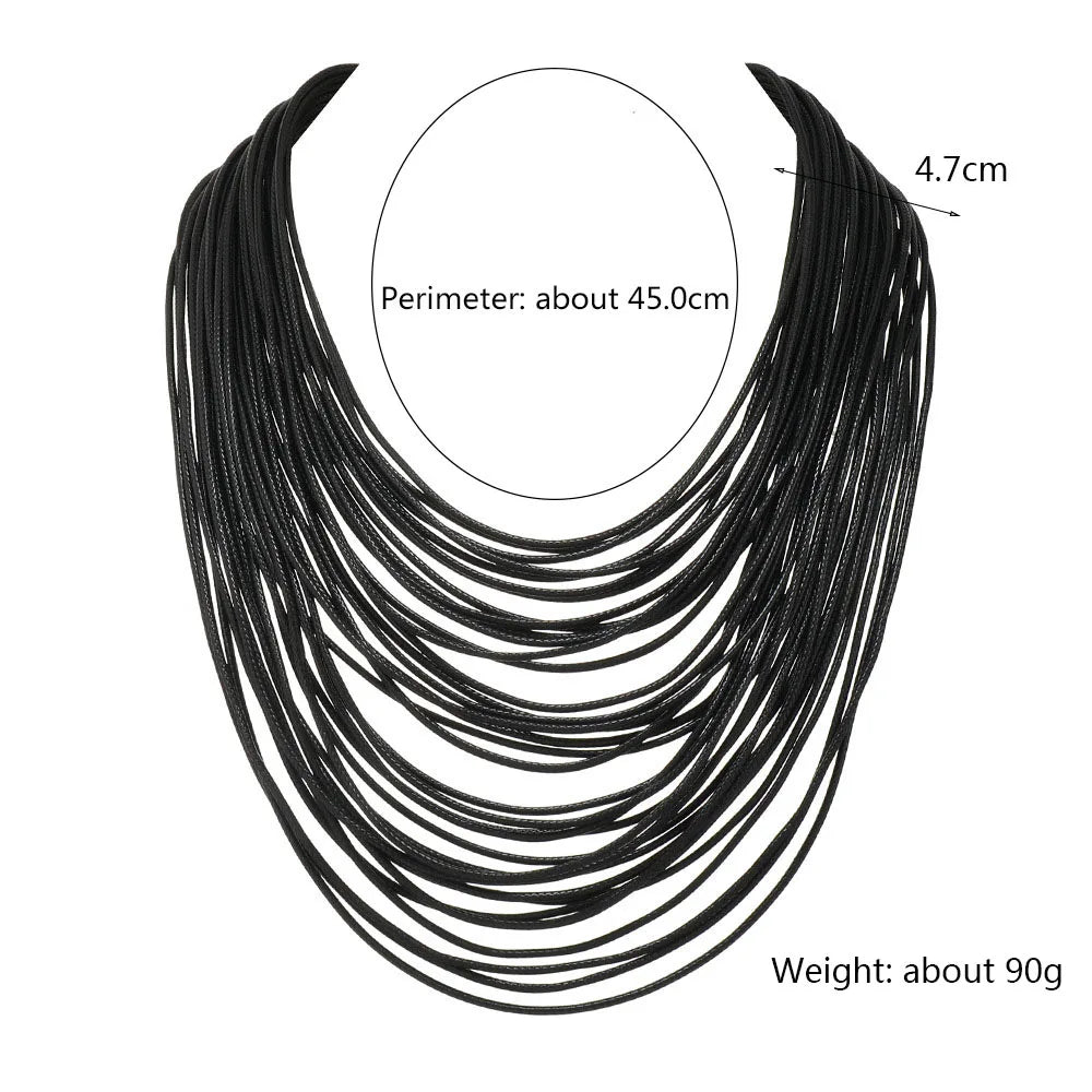 Colorful Layer Leather Rope Pendants Collar Statement Choker Necklace