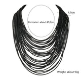 Colorful Layer Leather Rope Pendants Collar Statement Choker Necklace