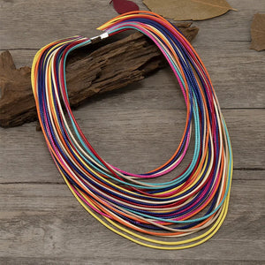Colorful Layer Leather Rope Pendants Collar Statement Choker Necklace