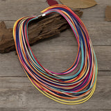Colorful Layer Leather Rope Pendants Collar Statement Choker Necklace