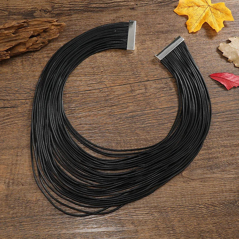 Colorful Layer Leather Rope Pendants Collar Statement Choker Necklace