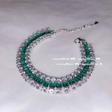 Women's Silver Tennis Bracelet Green Cubic Zirconia Bangle Bracelet