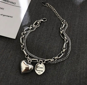 Bracelet For Women Punk Vintage Coin Love Heart Pendant Jewelry