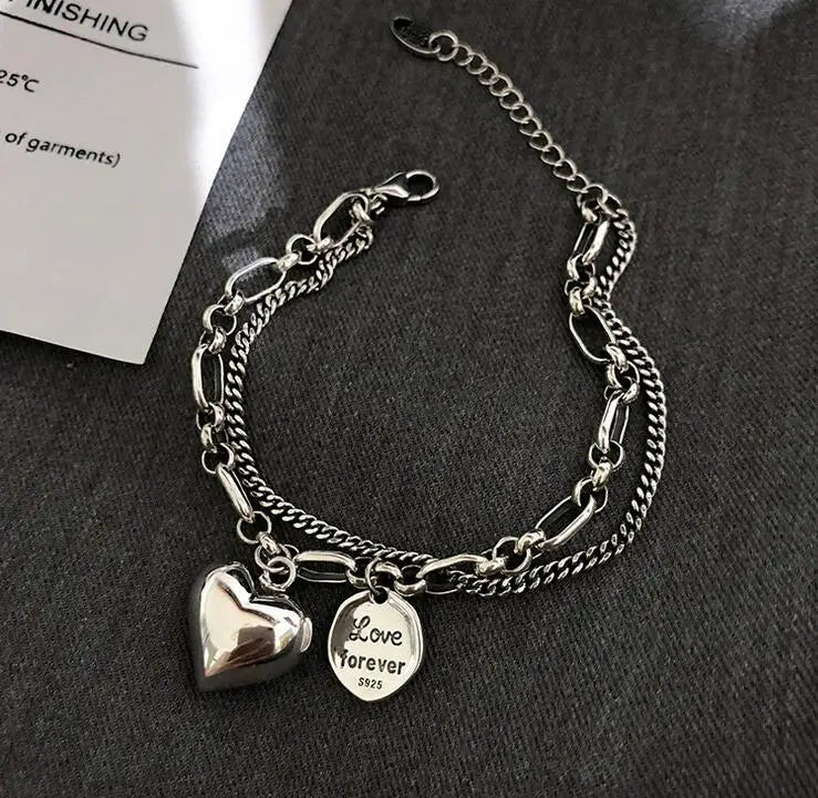 Bracelet For Women Punk Vintage Coin Love Heart Pendant Jewelry