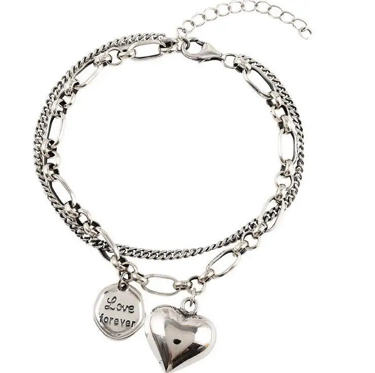 Bracelet For Women Punk Vintage Coin Love Heart Pendant Jewelry