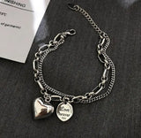 Bracelet For Women Punk Vintage Coin Love Heart Pendant Jewelry