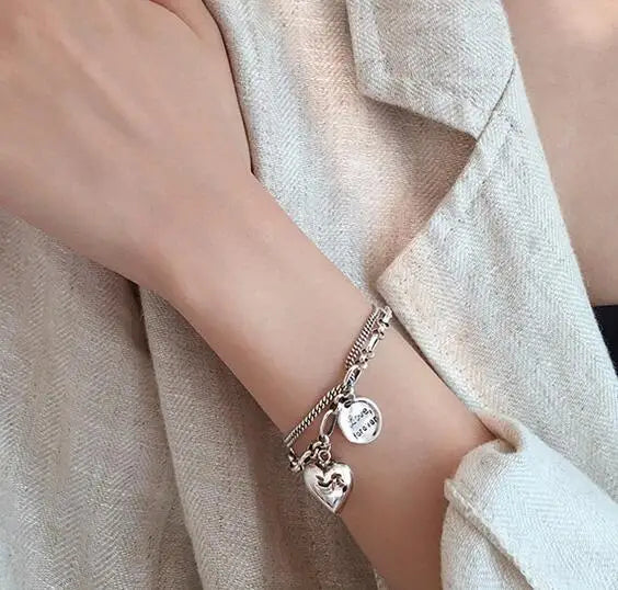 Bracelet For Women Punk Vintage Coin Love Heart Pendant Jewelry