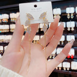 Diamond Leaves Tassel Earrings All-match Thin Earrings