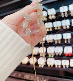 Diamond Leaves Tassel Earrings All-match Thin Earrings