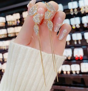 Diamond Leaves Tassel Earrings All-match Thin Earrings