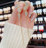 Diamond Leaves Tassel Earrings All-match Thin Earrings