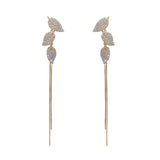 Diamond Leaves Tassel Earrings All-match Thin Earrings
