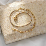 18k Mix Metal Zircon Choker Necklace Minimalist Women's Zircon