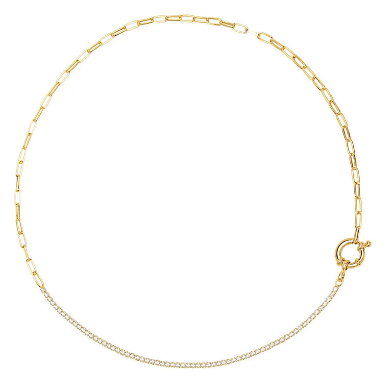 18k Mix Metal Zircon Choker Necklace Minimalist Women's Zircon
