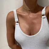 18k Mix Metal Zircon Choker Necklace Minimalist Women's Zircon