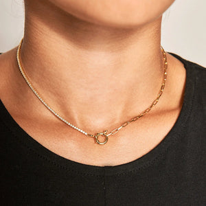 18k Mix Metal Zircon Choker Necklace Minimalist Women's Zircon
