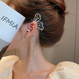 Long Butterfly Clip Earrings Ear Hook Pearl Ear Clips Without Pierced Ears