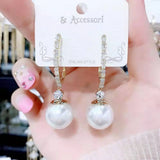 Zircon Pearl Hoop Earrings High-end French Style