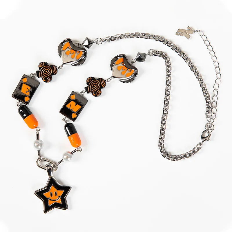 Orange Star Charm Necklace Hip Hop Punk Jewelry