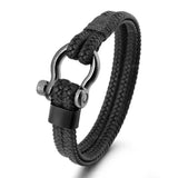 Punk Style Braided Horseshoe Buckle Men's Bracelet