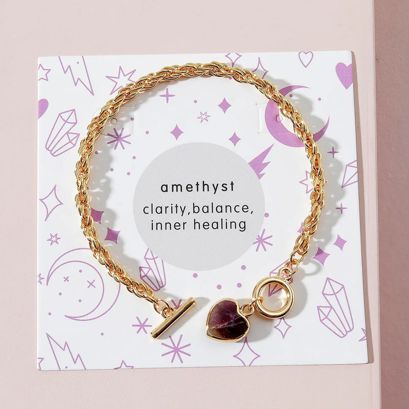 Women Link Chain Bracelets Stone Charm Heart Bracelet