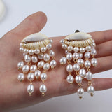 Elegant Rice Pearl Pendant Earrings