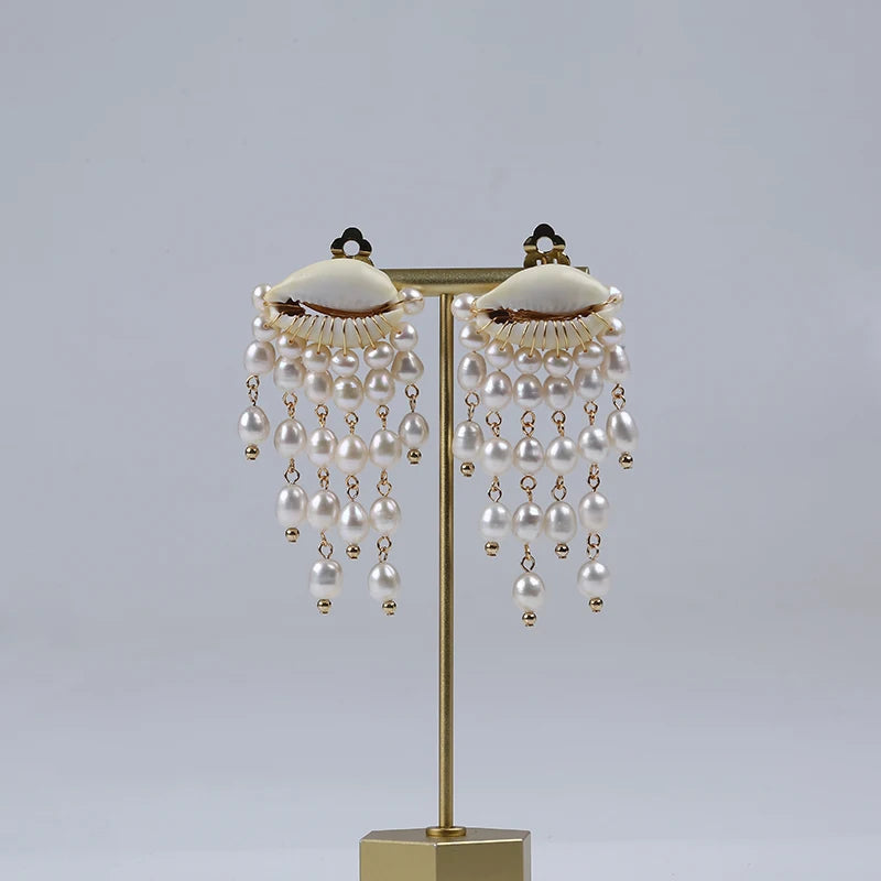 Elegant Rice Pearl Pendant Earrings