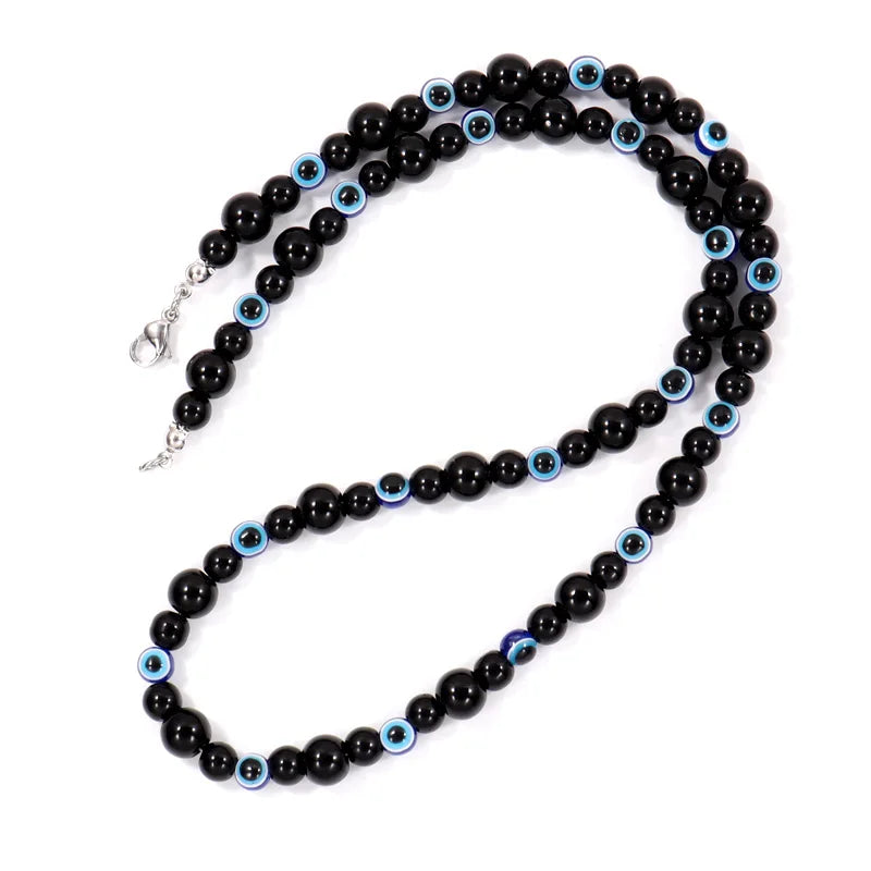 Round Eye Charm Necklace Men 6mm Tiger Eye Stone Bead Necklace For Men