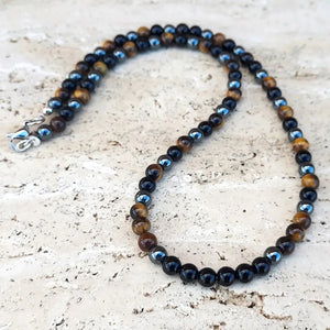6mm Tiger Eye Hematite Stone Bead Necklace For Men