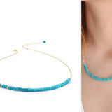 Turquoise Beaded Necklace 14K Filled Collier Femme Women Vintage
